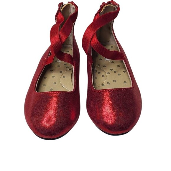 Cat & Jack Other - Cat & Jack Trinity Slip On Flats Girls Sz 6 Red Glitter Elastic Straps Zip Back